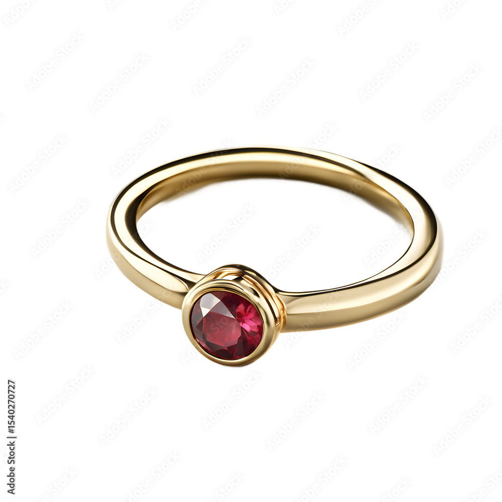 Poster a delicate gold ring with a small gemstone, isolated on a empty plain background