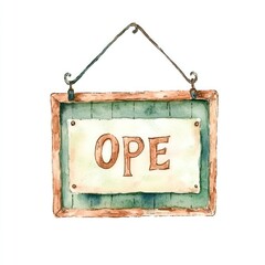 Watercolor sign hanging, open