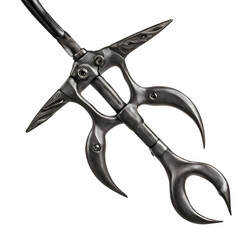 A grappling hook with four curved claws, isolated on a empty plain background