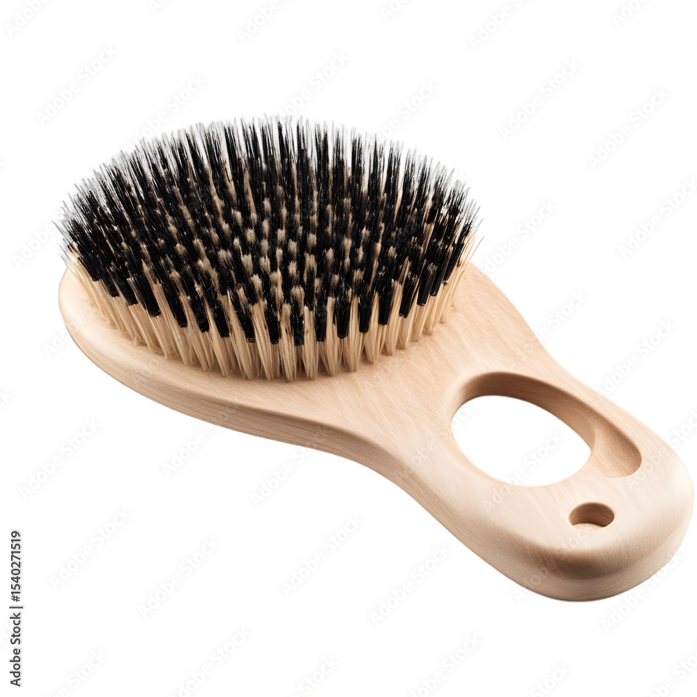 Poster a classic hairbrush with wooden handle and soft bristles, isolated on a empty plain background