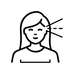 Line Art Icon of Woman Undergoing Eye Scan with Smart Glasses Technology – Facial Recognition and Augmented Reality Concept in Minimalist Style