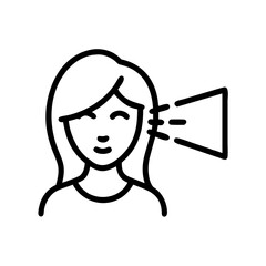 Line Art Icon of Woman Undergoing Eye Scan with Smart Glasses Technology – Facial Recognition and Augmented Reality Concept in Minimalist Style