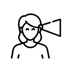 Line Art Icon of Woman Undergoing Eye Scan with Smart Glasses Technology – Facial Recognition and Augmented Reality Concept in Minimalist Style