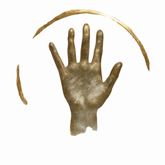 Golden Hand with Abstract Arc Design - Spiritual Symbolism and Wellness Concept