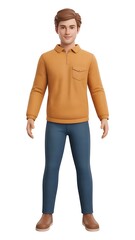 Fototapeta premium 3D Render: Casual Young Man, Brown Hair, Mustard Shirt, Blue Pants