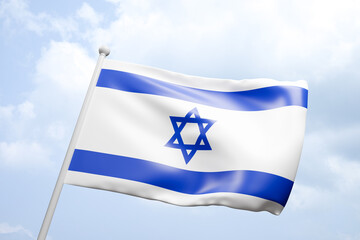 Israel flags on blue sky background. Templates of flags for decoration Israel events. . 3d render