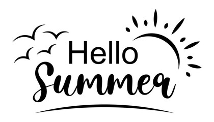 Beautiful hello summer banner. Black hand drawn illustration.