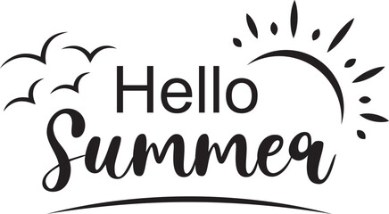 Beautiful hello summer banner. Black hand drawn vector illustration.