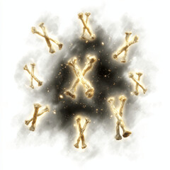 Glowing Crossbones in Mystical Smoke Halloween or Fantasy Design Element
