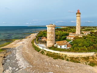 WHALE LIGHTHOUSE from a drone, Saint-Clement-des-Baleines, Atlantic, France, Europe