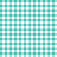 Turquoise gingham seamless pattern with balanced teal and white grid layout