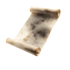 Ancient Rolled Parchment with Burn Marks and Star Dust