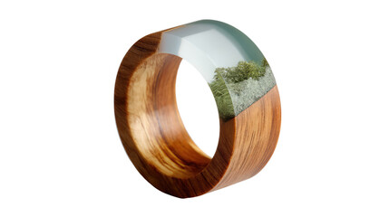 Fototapeta premium Wooden Ring with Resin Inlay: A unique, handcrafted wooden ring featuring a beautiful resin inlay, capturing the natural textures and beauty of both wood and resin in a captivating design.