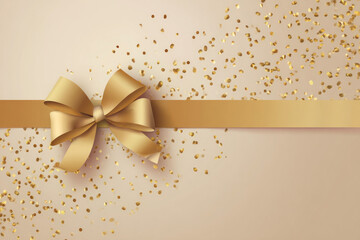 Golden Luxury Abstract Background with Ribbon and Confetti. Invitation Card.

