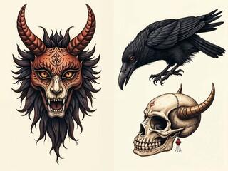 Folklore & Myth Flash Sheet, set of traditional tattoo flash 