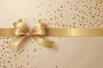 Golden Luxury Abstract Background with Ribbon and Confetti. Invitation Card.

