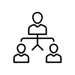 Minimal Line Art Icon of Team Structure with Three Connected People – Human Resource Management and Organizational Hierarchy Concept on White Background