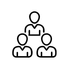 Minimal Line Art Icon of Team Structure with Three Connected People – Human Resource Management and Organizational Hierarchy Concept on White Background