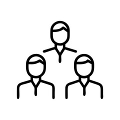 Minimal Line Art Icon of Team Structure with Three Connected People – Human Resource Management and Organizational Hierarchy Concept on White Background