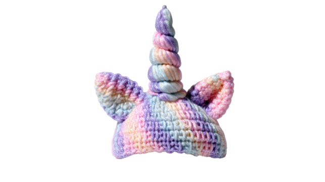 Unicorn Hat: A charming pastel rainbow crochet unicorn hat. Whimsical handmade hat suitable for a baby's delicate head.