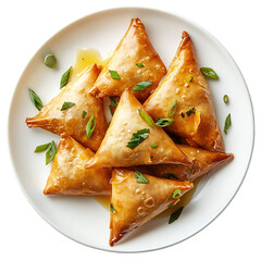 Samosa, samsa or somsa is a triangular fried cake. The filling is boiled potatoes seasoned with spices mixed with peas, onions, cilantro, and sometimes paneer. This snack is popular in Central Asia, S