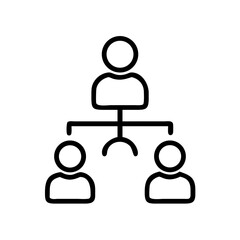 Minimal Line Art Icon of Team Structure with Three Connected People – Human Resource Management and Organizational Hierarchy Concept on White Background