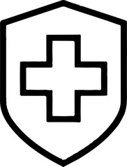 Obraz premium Black and White Graphic of a Shield with a Bold Cross Inside Healthcare Symbol Medical Protection Icon