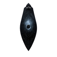 Ornate Black Shield with Celestial Design and Central Void