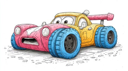 Cartoon Race Car Illustration on White Background
