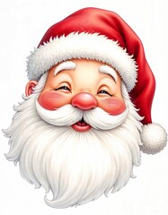 Hand painted 2D watercolor illustration of Santa Claus’s face