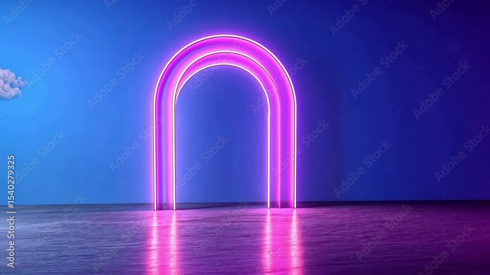 Poster glowing neon archway: a captivating neon archway glows vibrantly, casting a mesmerizing light agains
