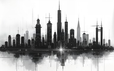 Fototapeta premium Futuristic cityscape in ink stippling technique. High quality