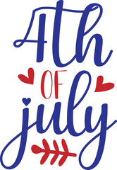 4th of july lettering design with hearts isolated on white background