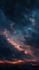 Naklejka premium sunset in the sky, dramatic sky at sunset, nighttime