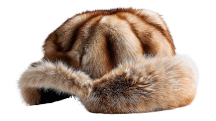 Cozy Fur Hat: A luxurious fur hat, with a rich, textured surface, offering both warmth and sophistication against the starkness of the backdrop. 