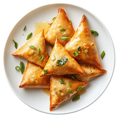 Samosa, samsa or somsa is a triangular fried cake. The filling is boiled potatoes seasoned with spices mixed with peas, onions, cilantro, and sometimes paneer. This snack is popular in Central Asia, S