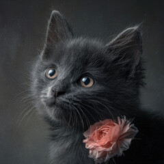 cute grey kitten with pink flower