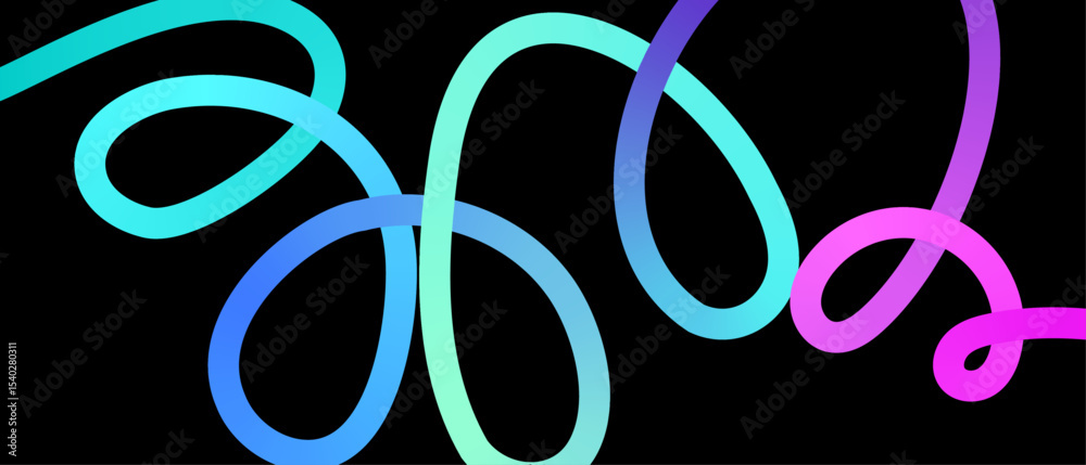 Poster abstract wavy lines pattern spin blue pink neon light isolated on black background in the concept of