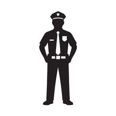 Police Officer Icon Silhouette of Law Enforcement Security Guard in Uniform