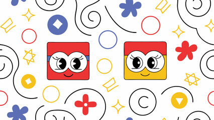 Cute Cartoon Characters Seamless Pattern