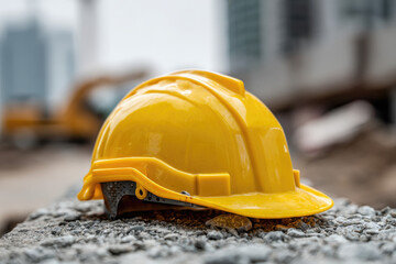 Plastic hardhat, helmet on background. Concept of protection inspecting at construction site, symbol of builder's death, day of mourning, civil engineering concept, builder's day