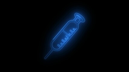 Glowing neon syringe illustration representing vaccination medical healthcare science and injections against diseases with a dark background