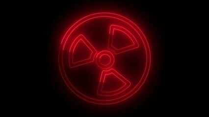 Glowing red radioactive hazard symbol against black background representing radiation warning or danger
