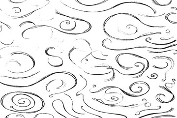 Hand-Drawn Swirl and Wind Pattern Background &ndash; Black Ink Abstract Doodle Art on White