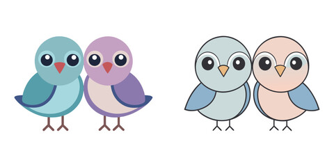 Set of cartoon cute couple perched bird vector illustration design