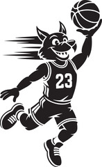 Basketball Mascot Silhouette Vector — Cartoon Animal Dunking, Dribbling, Spinning Ball — Black Motion Icon on White
