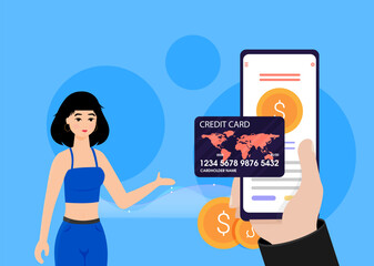 Flat design vector colored illustration concept for mobile banking and online payment isolated on bright background
