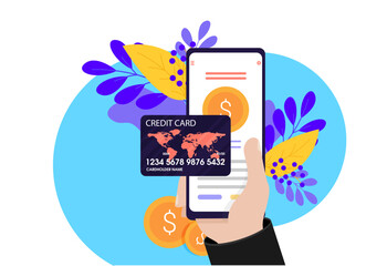 Flat design vector colored illustration concept for mobile banking and online payment isolated on bright background