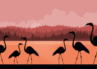 Flat illustration vector flamingo bird