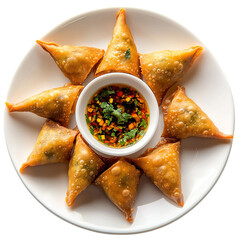 Samosa, samsa or somsa is a triangular fried cake. The filling is boiled potatoes seasoned with spices mixed with peas, onions, cilantro, and sometimes paneer. This snack is popular in Central Asia, S